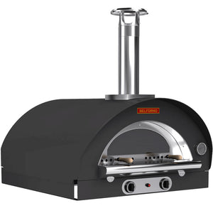 45-degree angle view of the black-colored Belforno Grande Countertop Gas-fired Pizza Oven