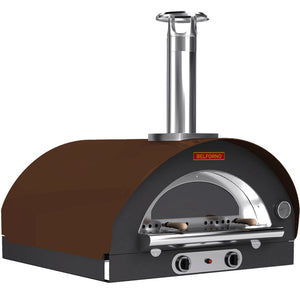 45-degree angle view of the copper-colored Belforno Grande Countertop Gas-fired Pizza Oven