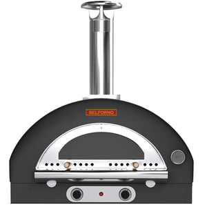 Front view of the linen-colored Belforno Grande Countertop Gas-fired Pizza Oven with see-through steel door