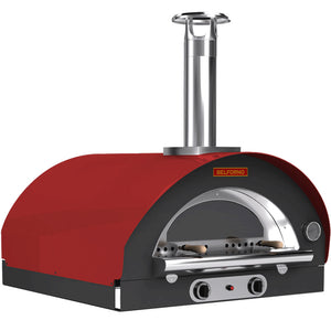 45-degree angle view of the red-colored Belforno Grande Countertop Gas-fired Pizza Oven